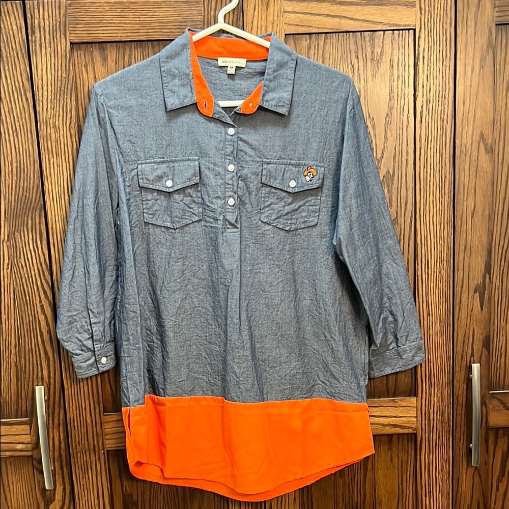Orange and Denim Button-Up Shirt